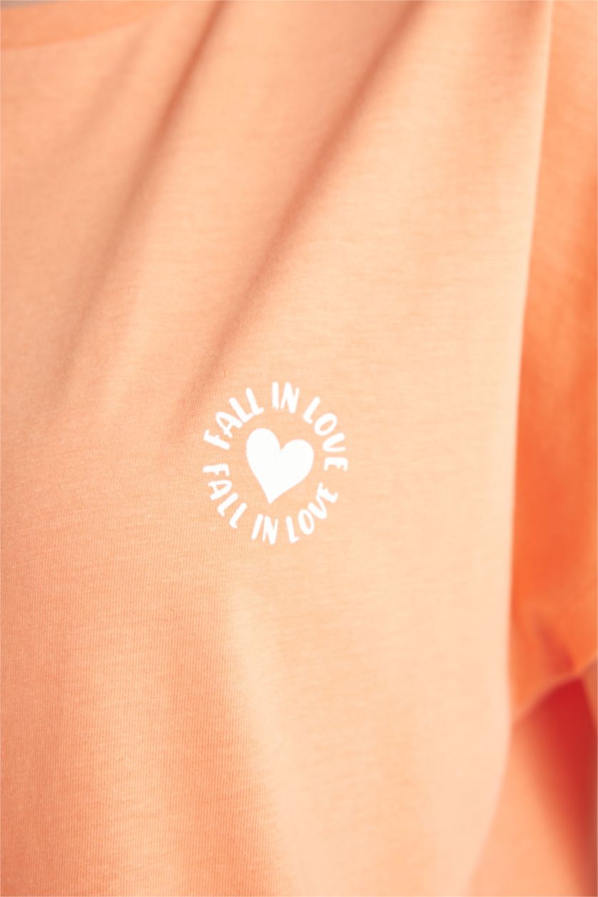 FEMME Orange Chemise de Nuit coupe régulière à Col rond