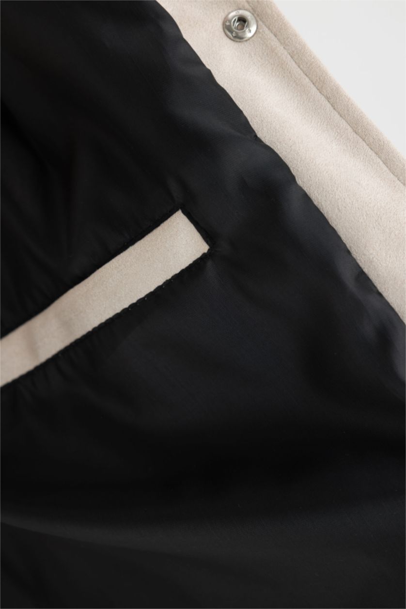 HOMME Beige Veste Slim en suédine à Col chemise en Taffetas