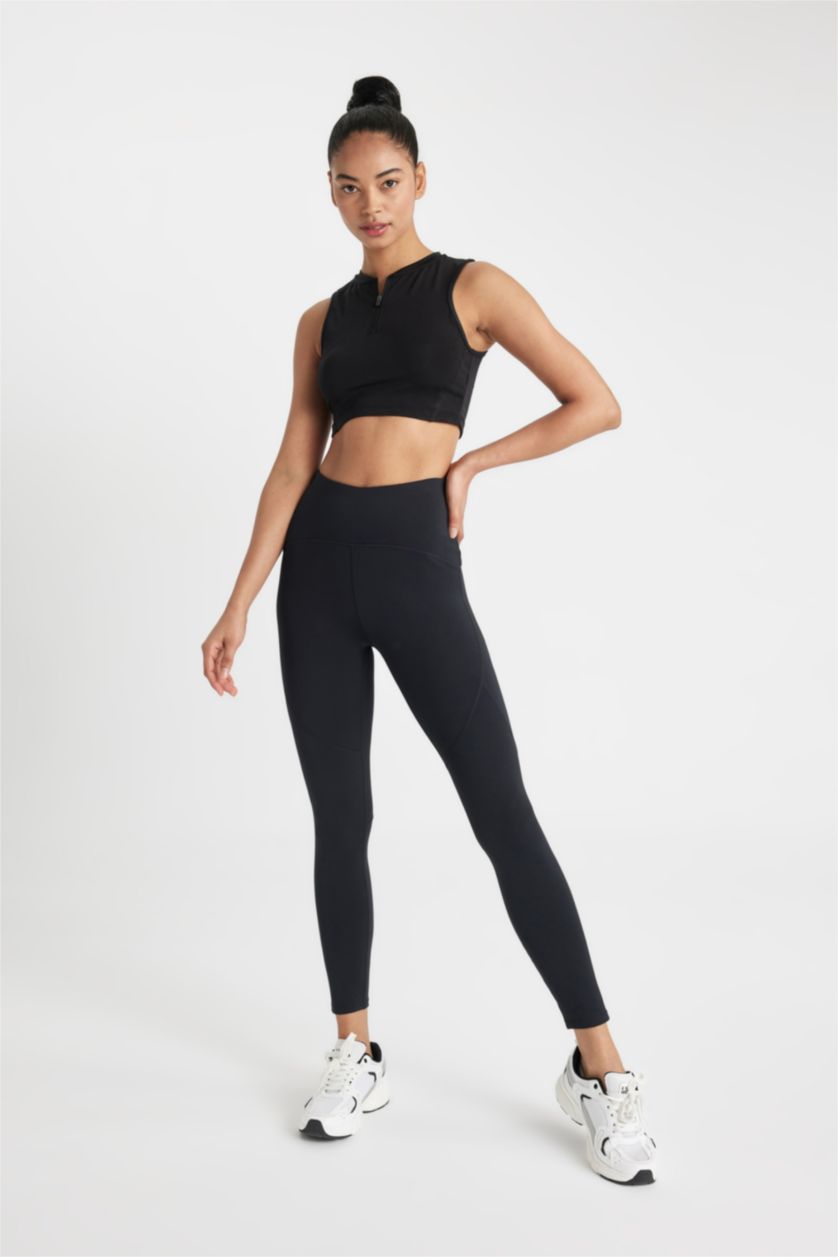 WOMAN Black Crew Neck Heavy Fabric Crop Top