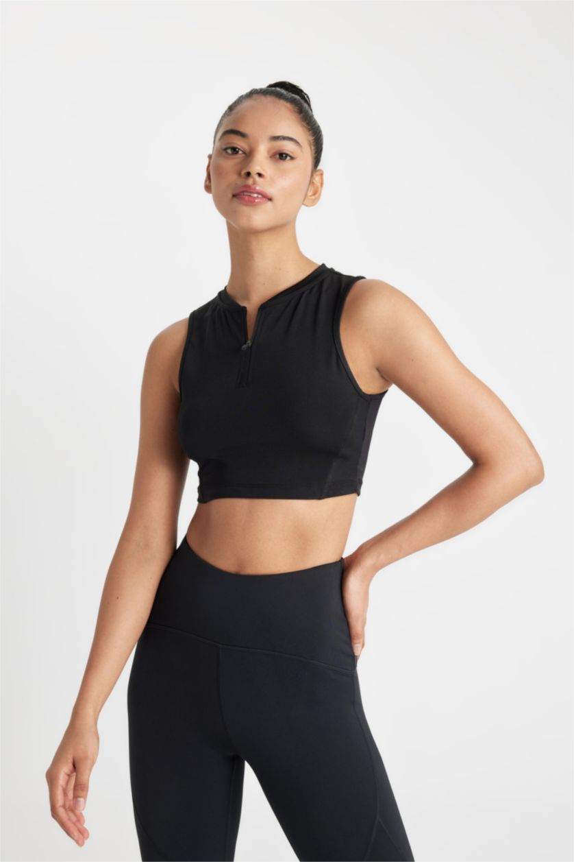 WOMAN Black Crew Neck Heavy Fabric Crop Top