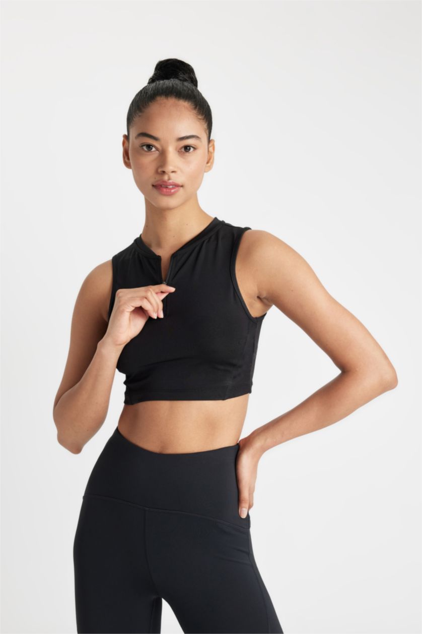 WOMAN Black Crew Neck Heavy Fabric Crop Top