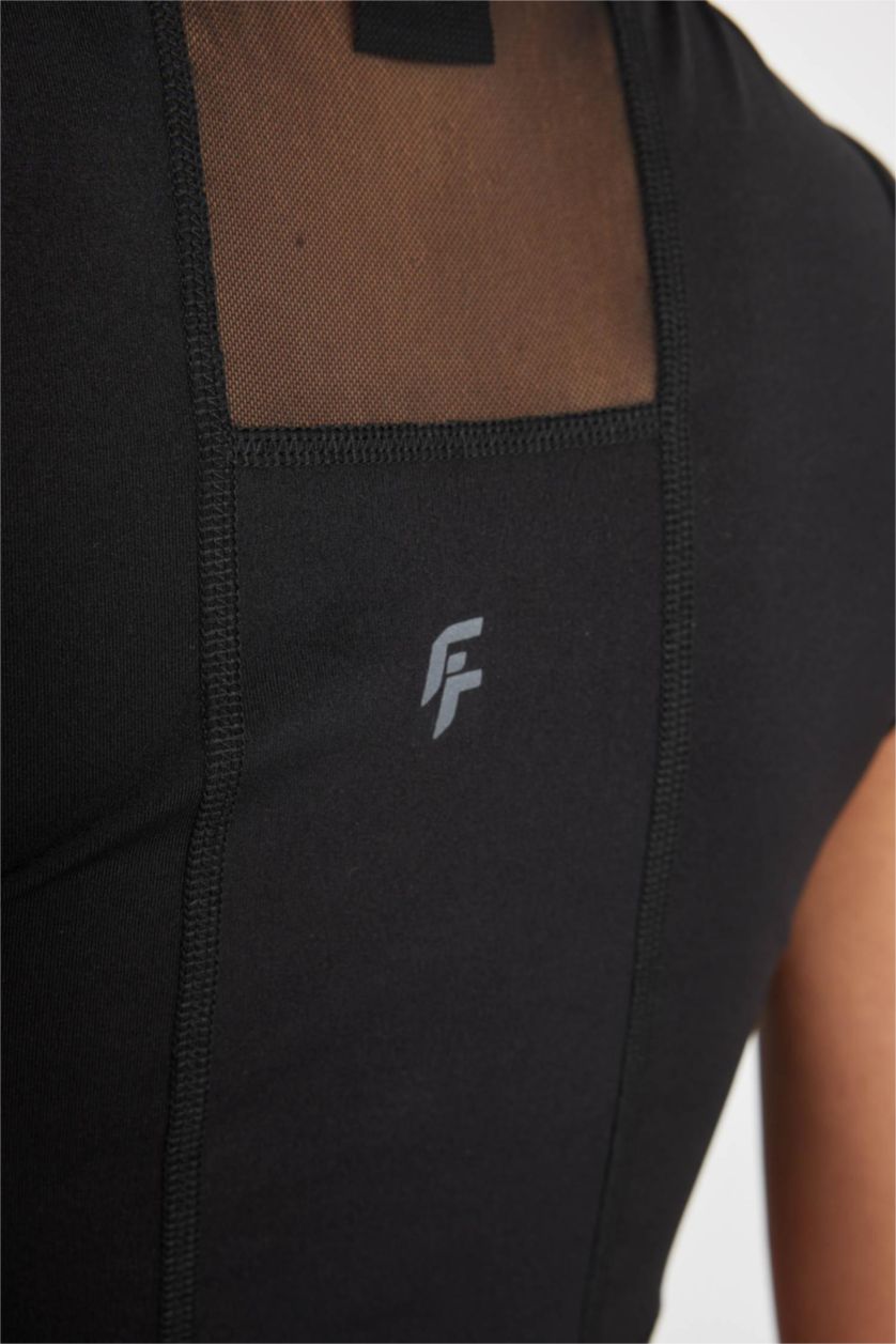 WOMAN Black Crew Neck Heavy Fabric Crop Top