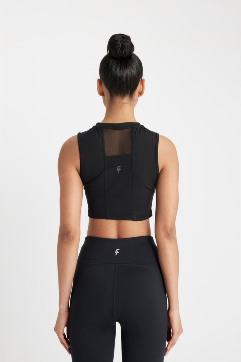 WOMAN Black Crew Neck Heavy Fabric Crop Top