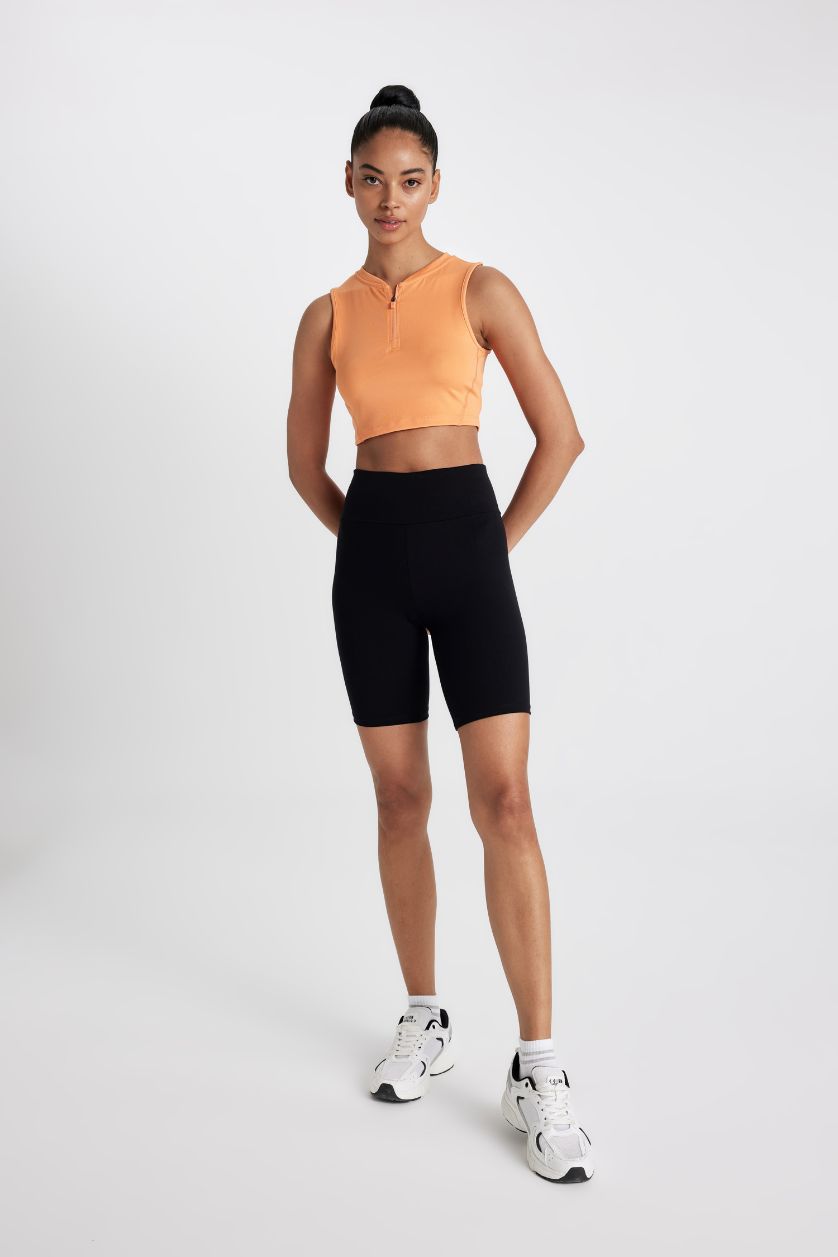 WOMAN Light Orange Crew Neck Heavy Fabric Crop Top