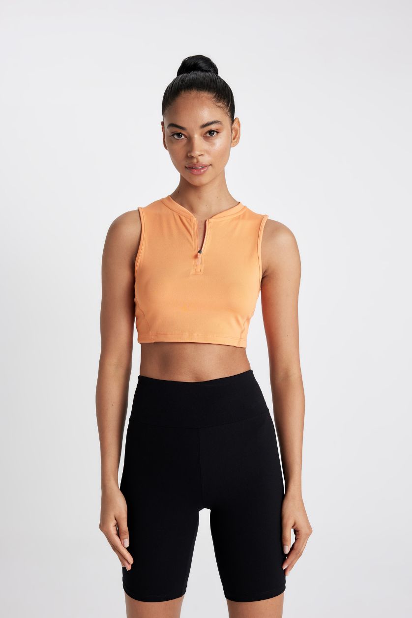 WOMAN Light Orange Crew Neck Heavy Fabric Crop Top