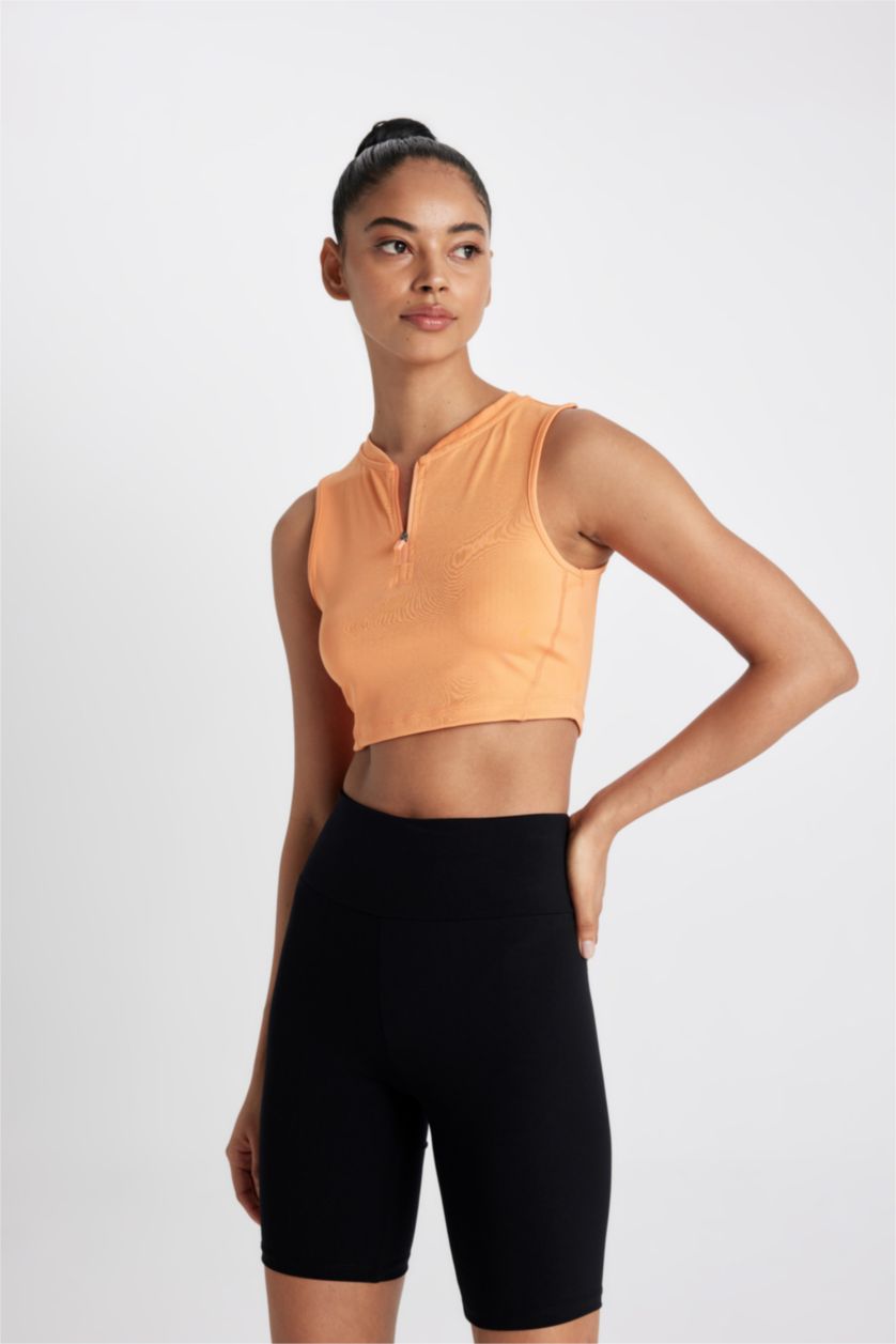 WOMAN Light Orange Crew Neck Heavy Fabric Crop Top