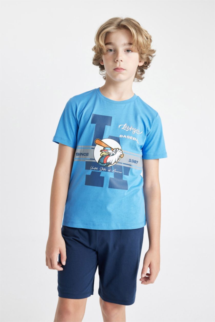 Erkek Çocuk - Genç Erkek Açık Royal Erkek Çocuk Pijama Takımı Baskılı Kısa Kollu Üst Şort