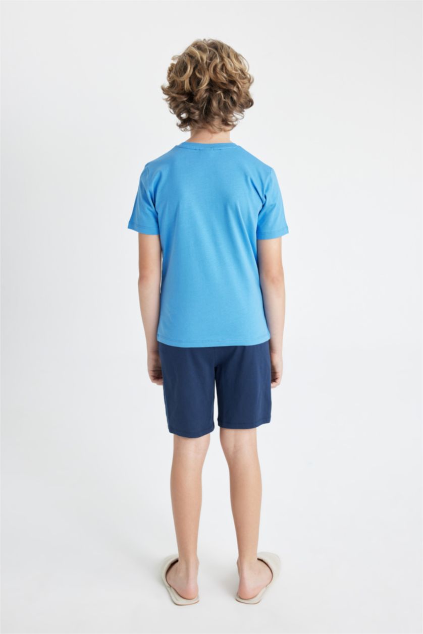 Erkek Çocuk - Genç Erkek Açık Royal Erkek Çocuk Pijama Takımı Baskılı Kısa Kollu Üst Şort