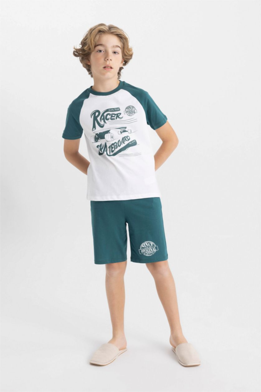 BOYS & TEENS White Boy Printed Short Sleeve 2 Piece Pajama Set