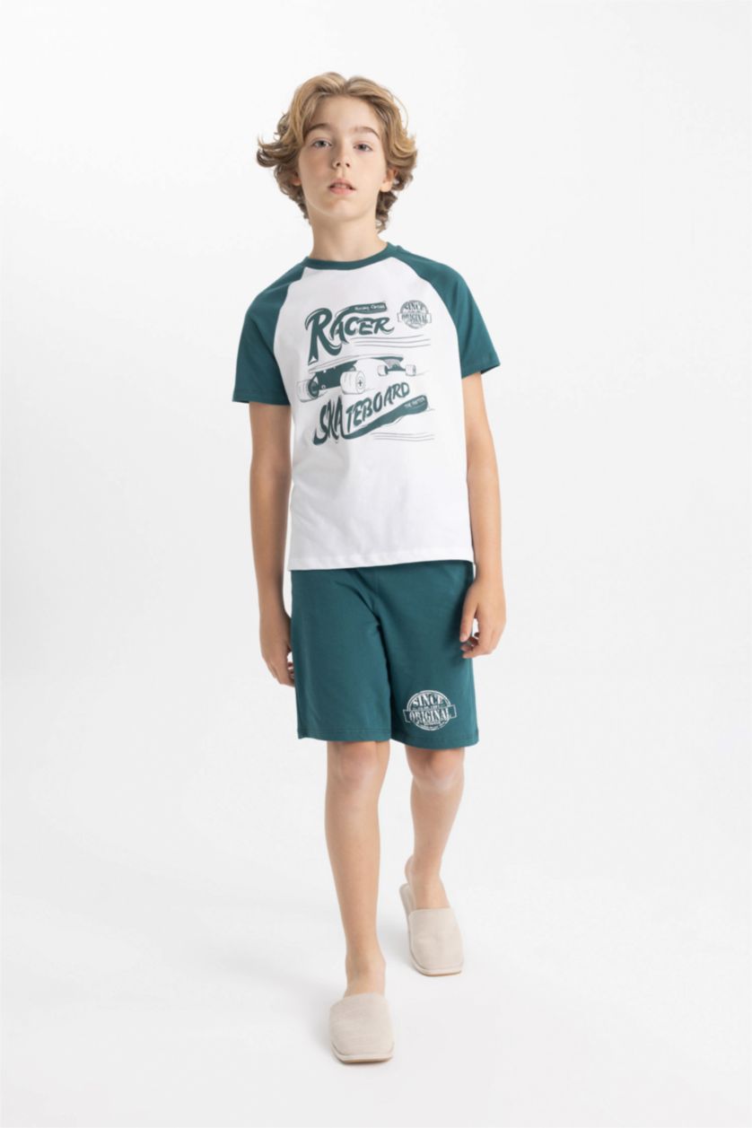 BOYS & TEENS White Boy Printed Short Sleeve 2 Piece Pajama Set