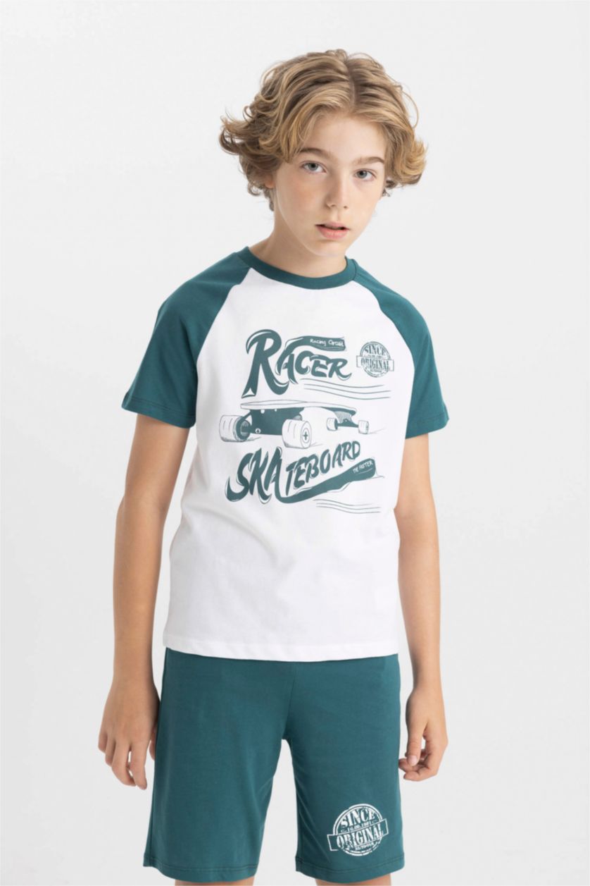 BOYS & TEENS White Boy Printed Short Sleeve 2 Piece Pajama Set