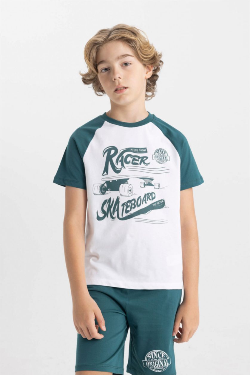 BOYS & TEENS White Boy Printed Short Sleeve 2 Piece Pajama Set