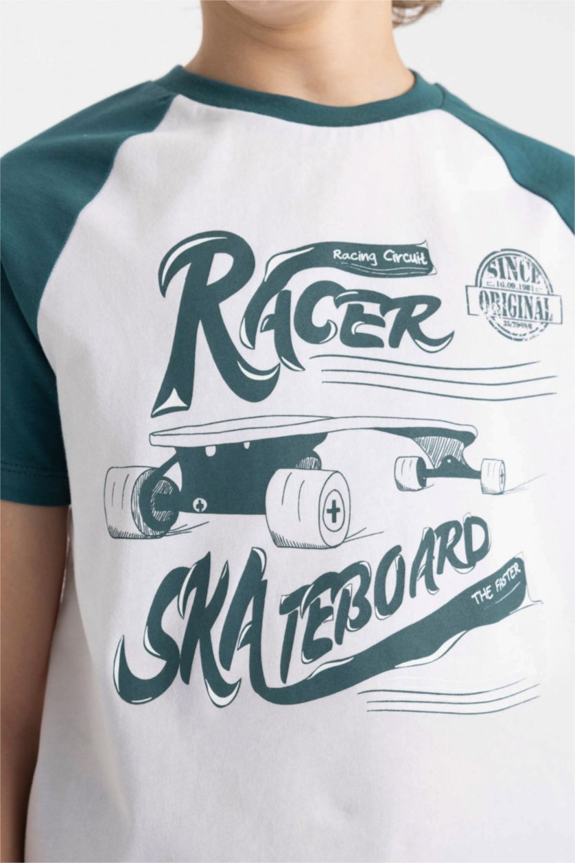 BOYS & TEENS White Boy Printed Short Sleeve 2 Piece Pajama Set