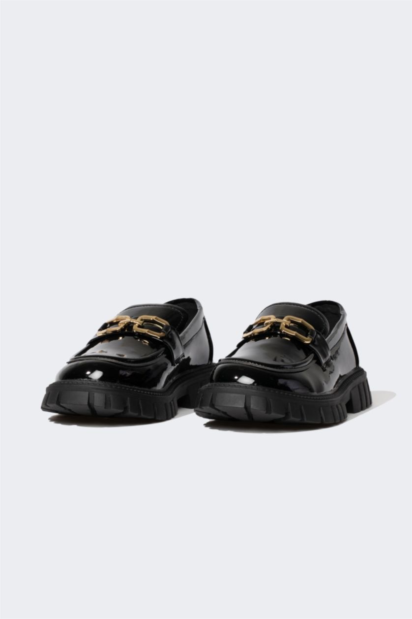 بناتي أسود حذاء فلات بناتي جلد صناعي سليب أون