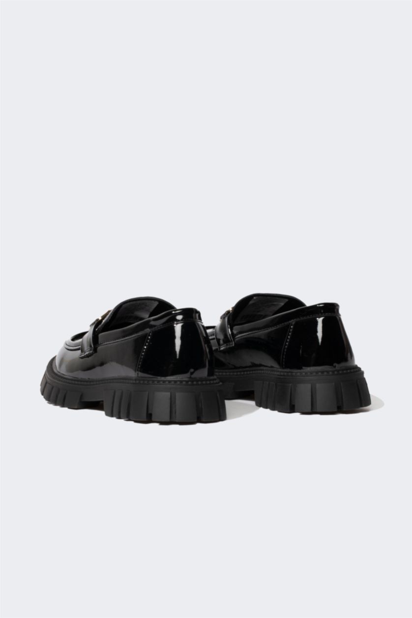 بناتي أسود حذاء فلات بناتي جلد صناعي سليب أون