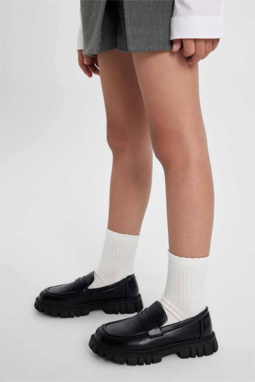 بناتي أسود حذاء فلات بناتي جلد صناعي سليب أون