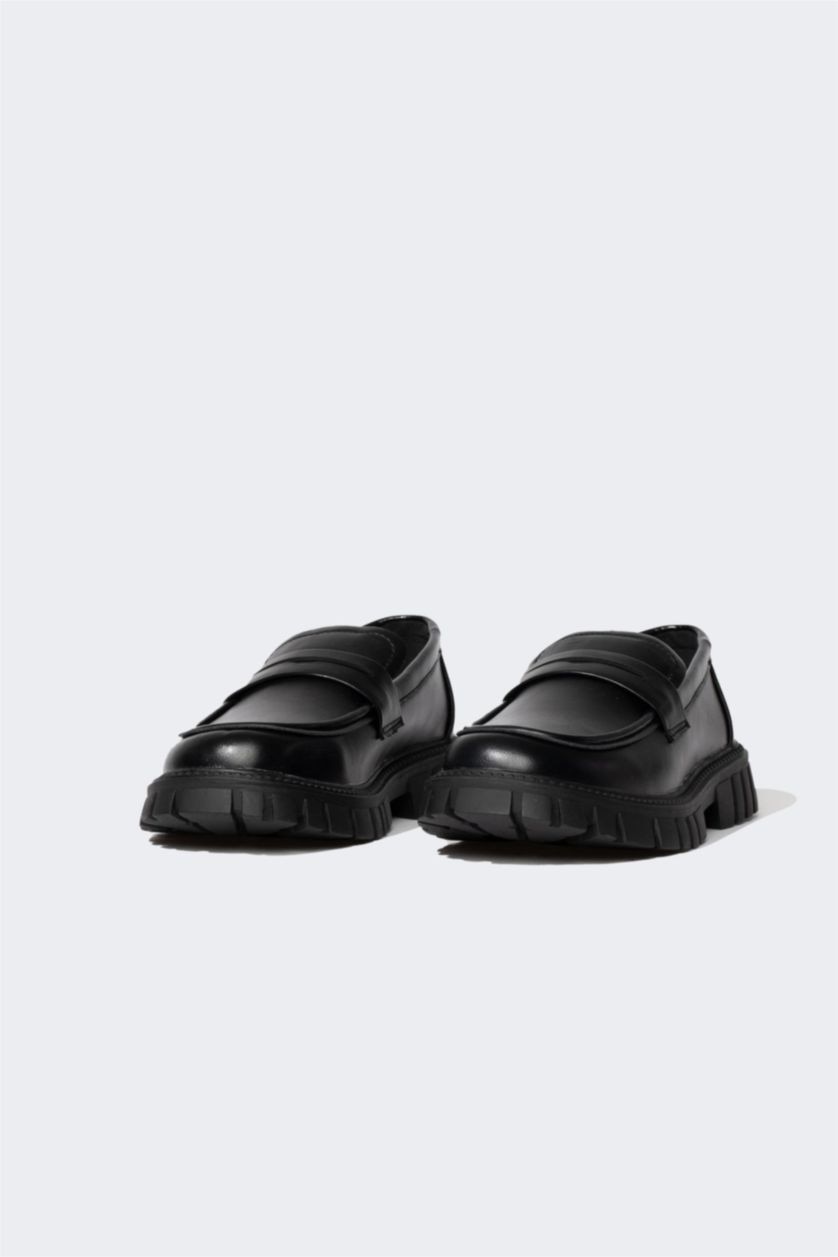 بناتي أسود حذاء فلات بناتي جلد صناعي سليب أون