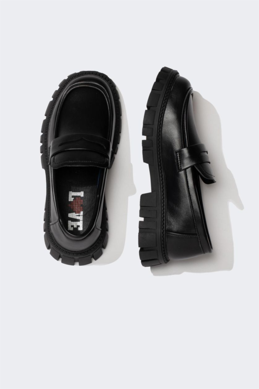 بناتي أسود حذاء فلات بناتي جلد صناعي سليب أون