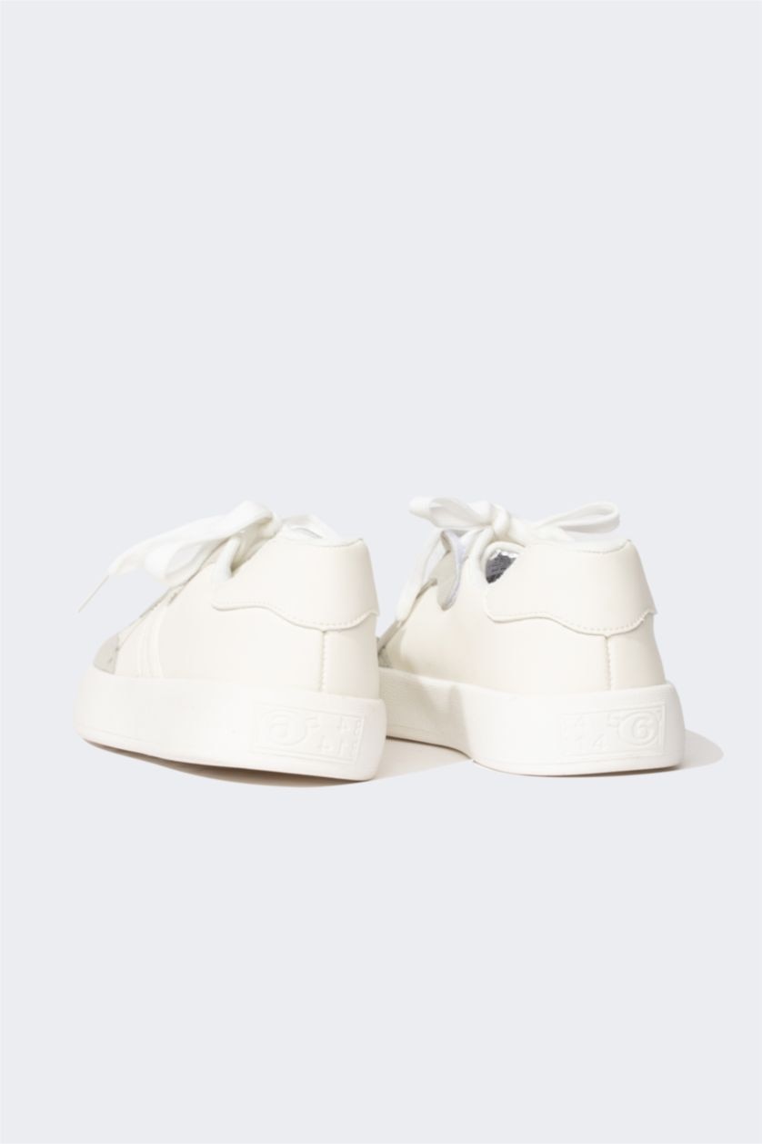 Kız Çocuk - Genç Kız Beyaz Kız Çocuk Yüksek Taban Suni Deri Spor Ayakkabı