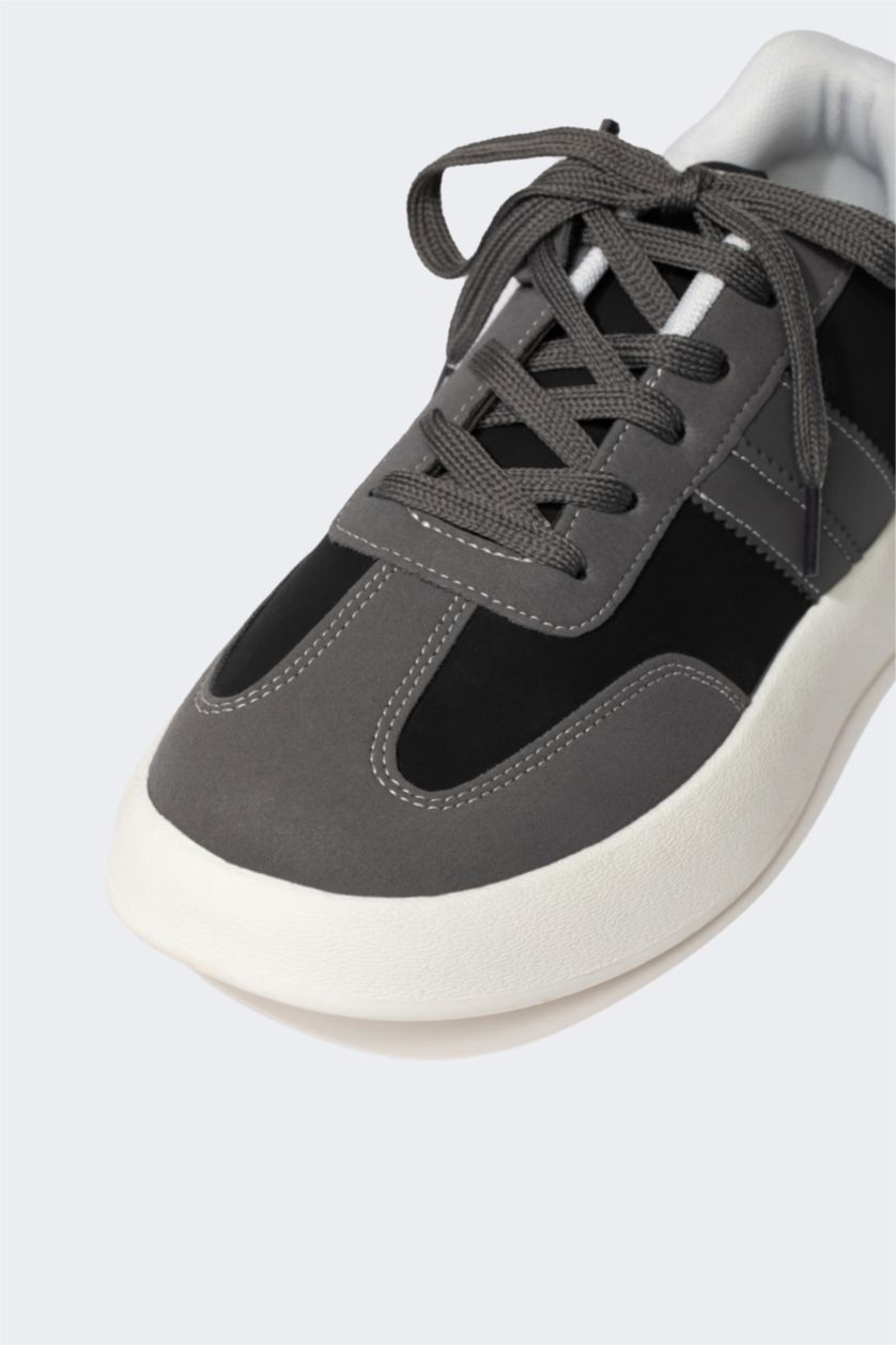 أولادي أسود حذاء رياضي اولادي جلد صناعي بكعب سميك