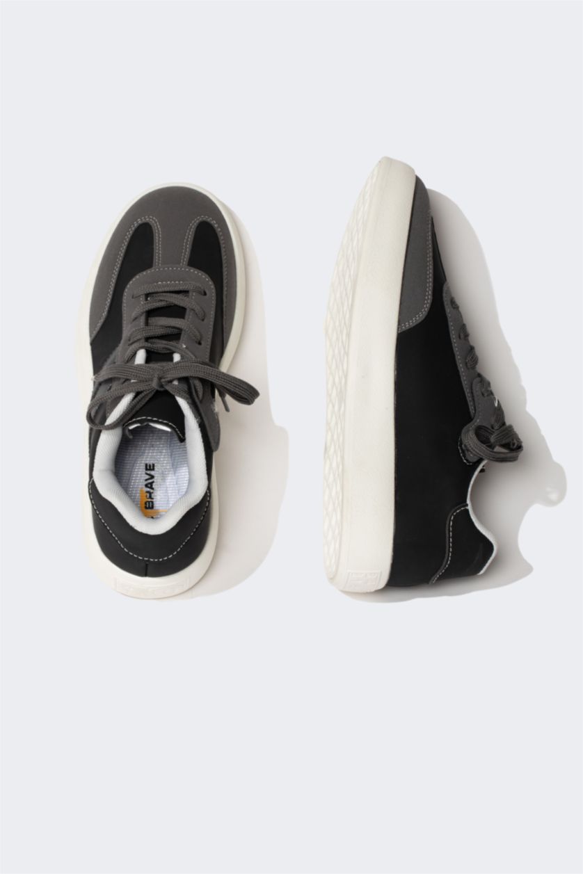 أولادي أسود حذاء رياضي اولادي جلد صناعي بكعب سميك