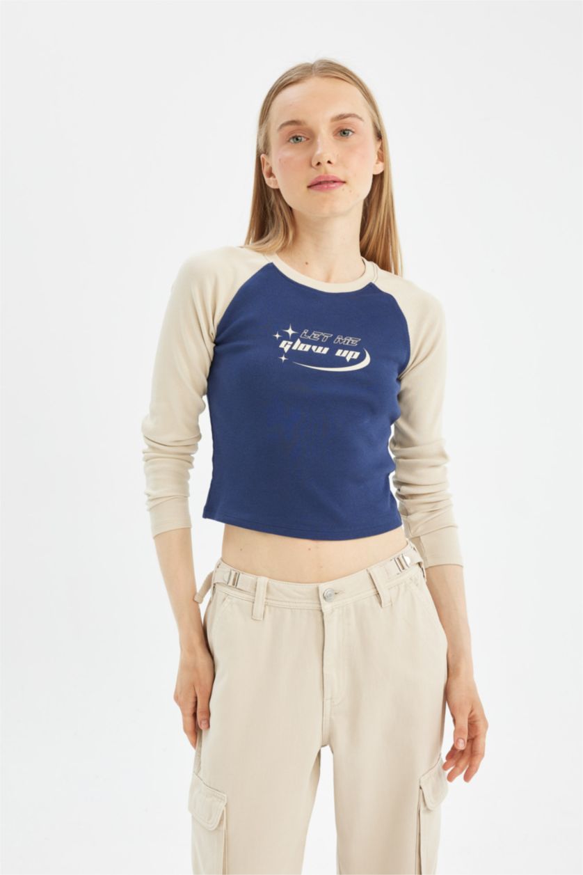 WOMAN Indigo Fitted Crew Neck Ribbed Camisole Printed T-Shirt