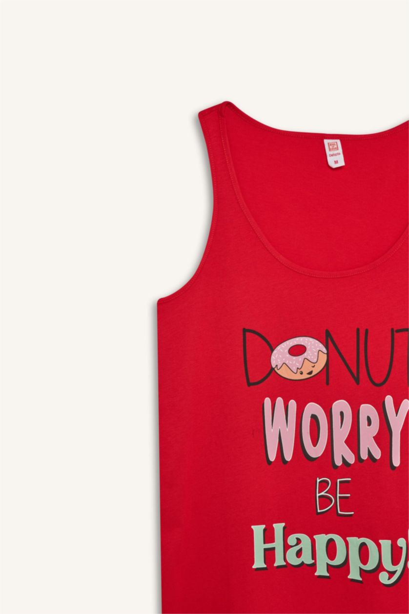 Woman Red Fall in Love Printed Round Neck Sleeveless Nightgown