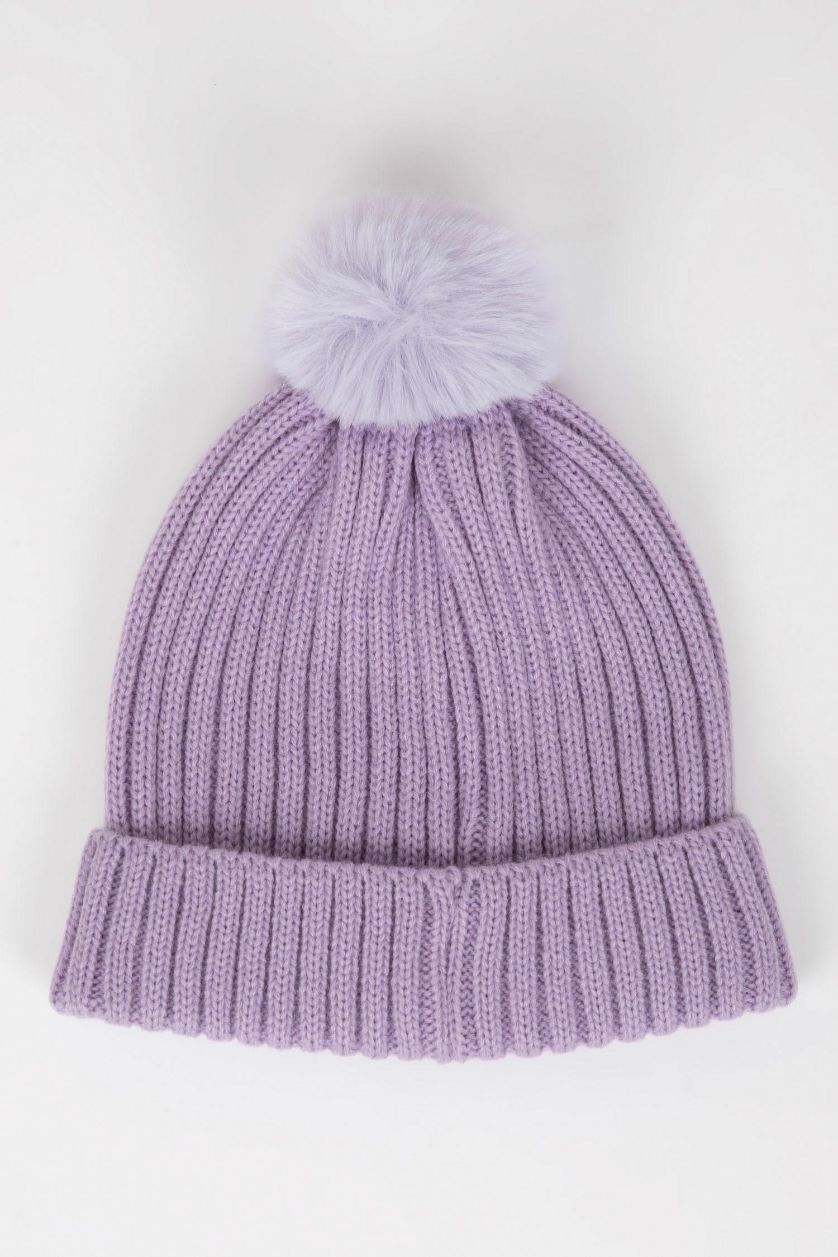 Kız Çocuk - Genç Kız Lila Kız Çocuk 2'li Takım Ponponlu Bere Atkı