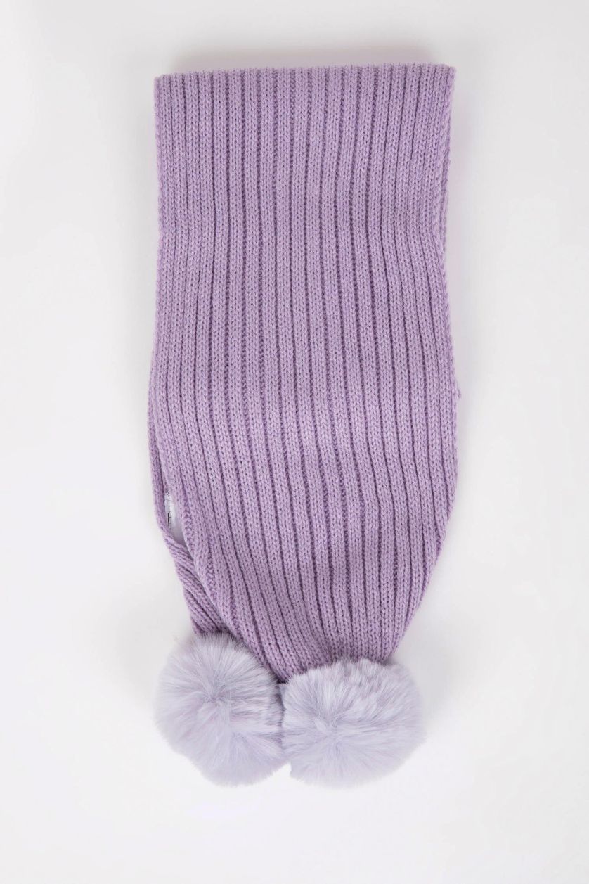 Kız Çocuk - Genç Kız Lila Kız Çocuk 2'li Takım Ponponlu Bere Atkı