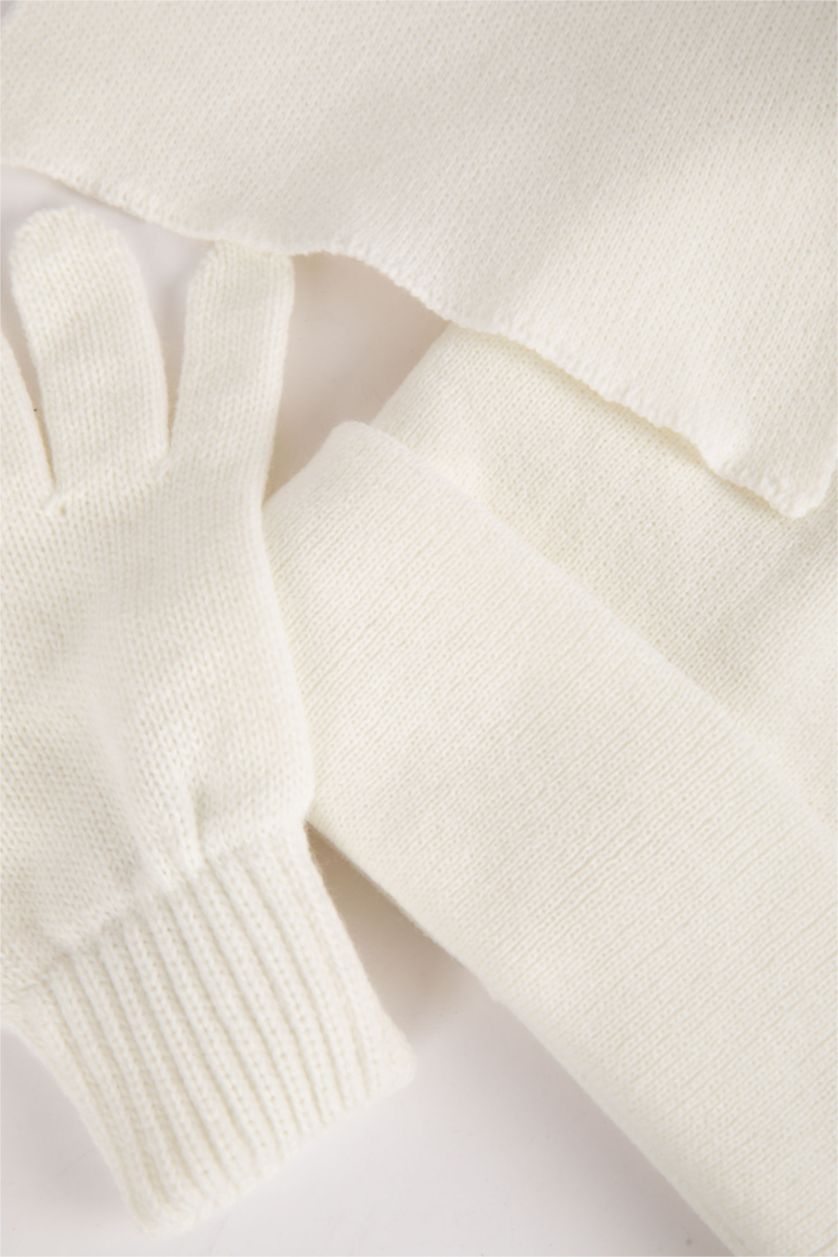 FILLES Écru Ensemble écharpe, bonnet et gants en tricot pour Fille