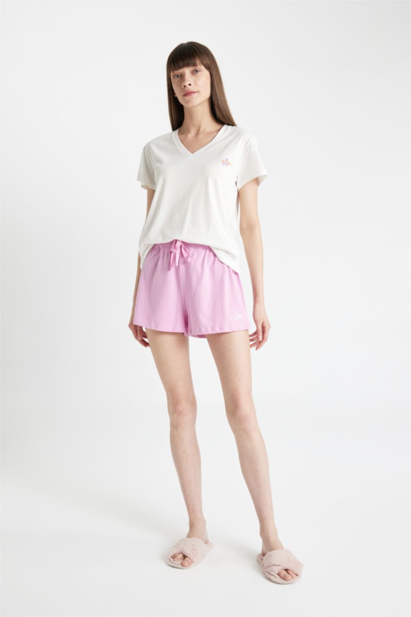 حريمي زهري طقم بيجاما قصة عادية - قطعتين