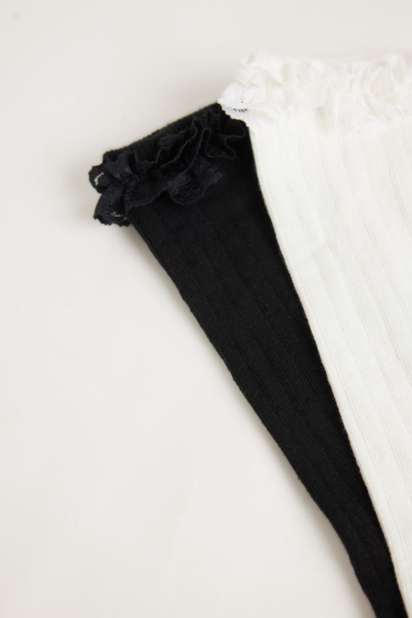 Kız Çocuk - Genç Kız Karma 2'li Pamuklu Diz Altı Okul Çorabı Kız Çocuk