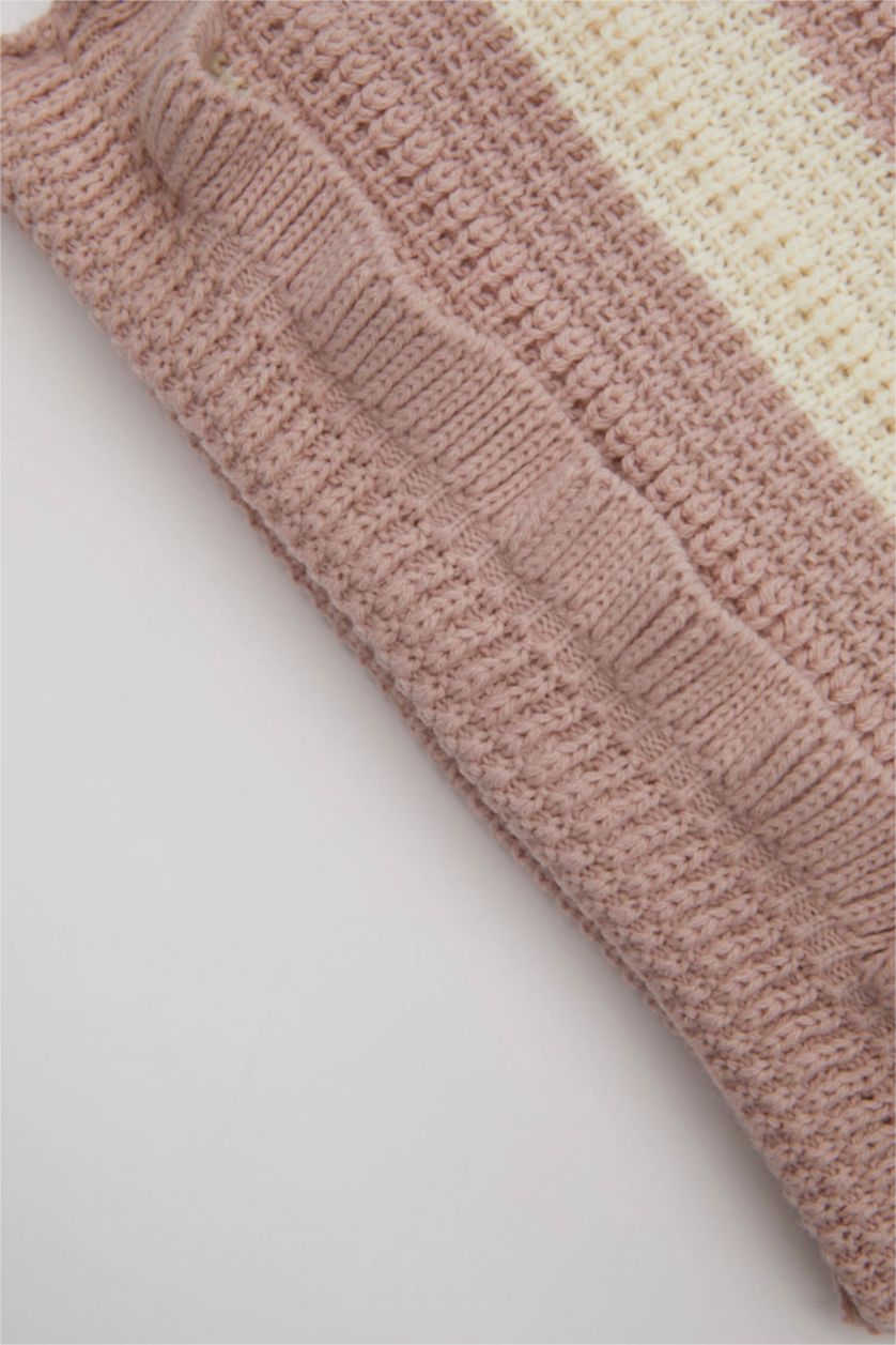 طفلة صغيرة وردي بلوز صوف بناتي مخطط قصة عادية بياخة مستديرة