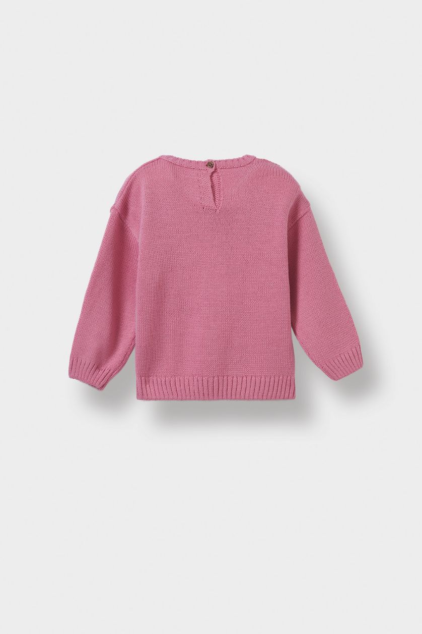 BÉBÉ FILLE Rose Pull en tricot imprimé à col rond pour bébé fille