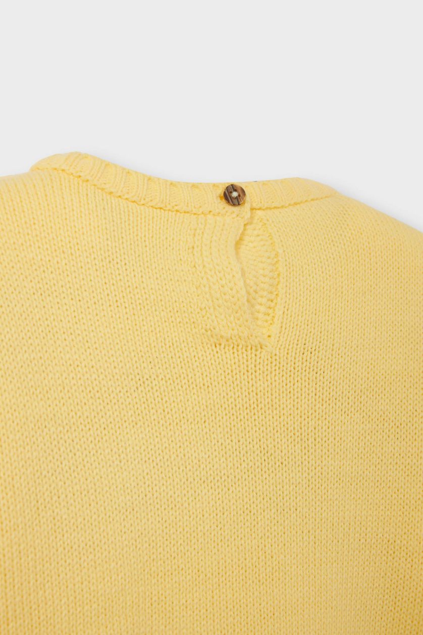 Kız Bebek Açık Sarı Bisiklet Yaka Çiçekli Triko Kazak Kız Bebek