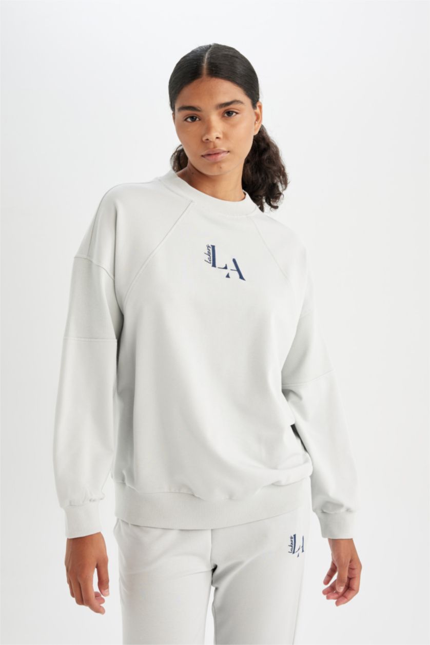Kadın Açık Gri NBA Los Angeles Lakers Oversize Geniş Kalıp Bisiklet Yaka Sweatshirt
