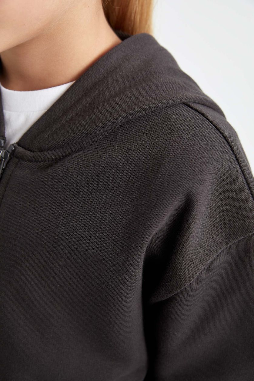 Девочки и подростки Антрацит Кардиган с капюшоном на молнии для девочек, Школьная коллекция