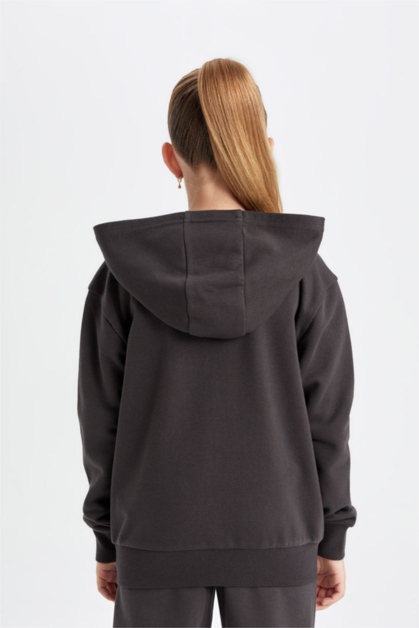 Девочки и подростки Антрацит Кардиган с капюшоном на молнии для девочек, Школьная коллекция