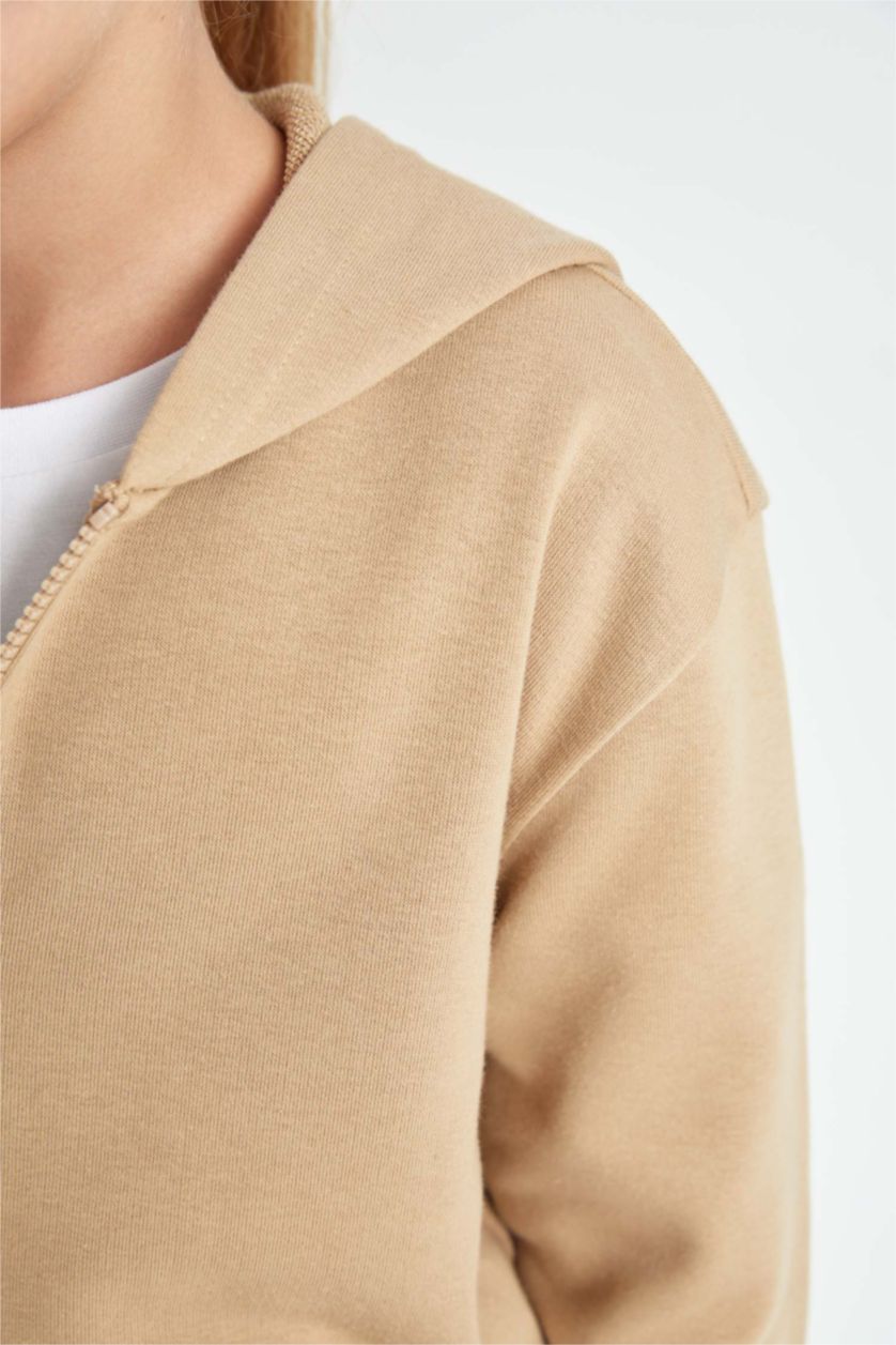 Девочки и подростки Бежевый Кардиган с капюшоном на молнии для девочек, Школьная коллекция