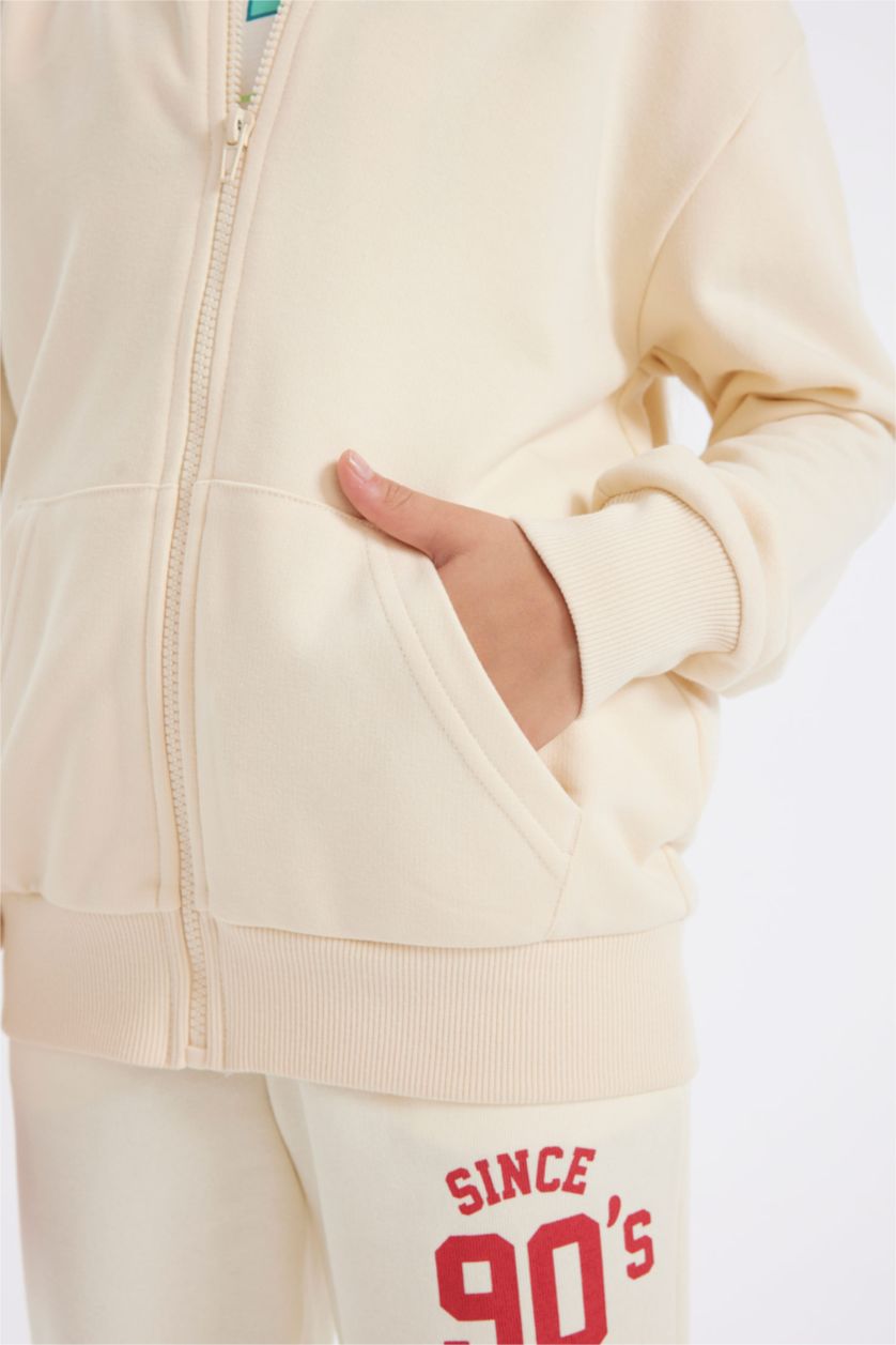 Девочки и подростки Бежевый Кардиган с капюшоном на молнии для девочек, Школьная коллекция