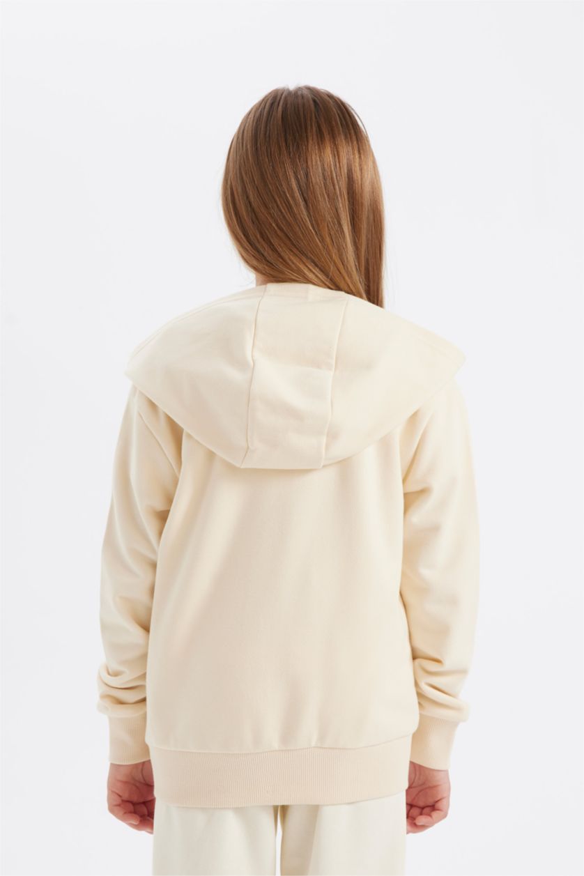 Девочки и подростки Бежевый Кардиган с капюшоном на молнии для девочек, Школьная коллекция