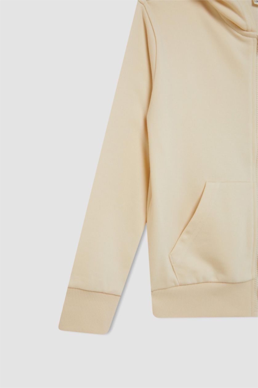 Девочки и подростки Бежевый Кардиган с капюшоном на молнии для девочек, Школьная коллекция