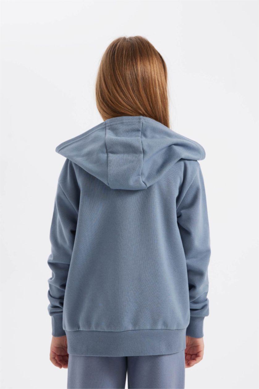 Kız Çocuk - Genç Kız Gri Kız Çocuk Basic Düz Kapüşonlu Cepli Fermuarlı Okul Hırkası