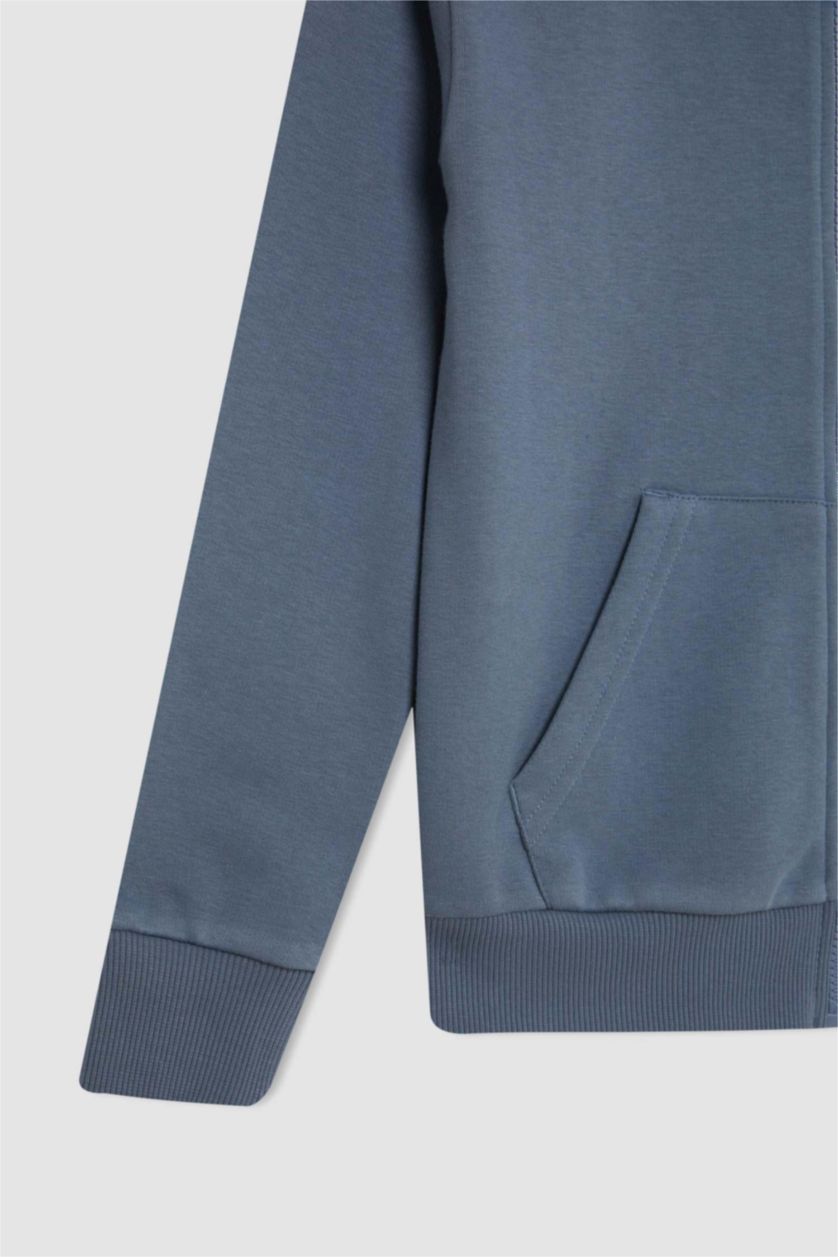 Kız Çocuk - Genç Kız Gri Kız Çocuk Basic Düz Kapüşonlu Cepli Fermuarlı Okul Hırkası