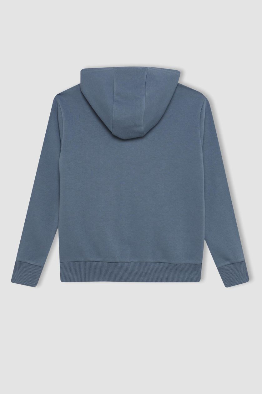 Kız Çocuk - Genç Kız Gri Kız Çocuk Basic Düz Kapüşonlu Cepli Fermuarlı Okul Hırkası