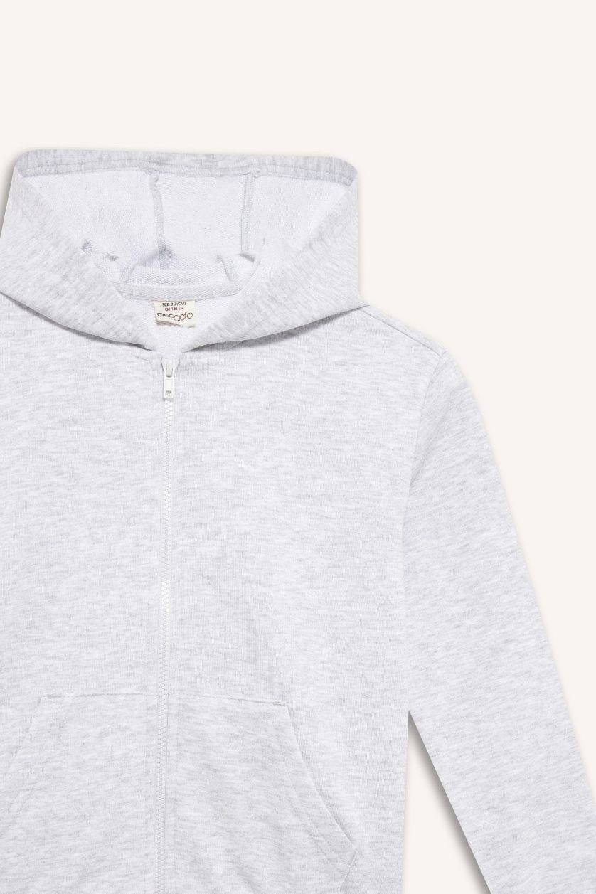 GIRLS & TEENS Light Grey Melange Girl Basic Zip-Up Hoodie