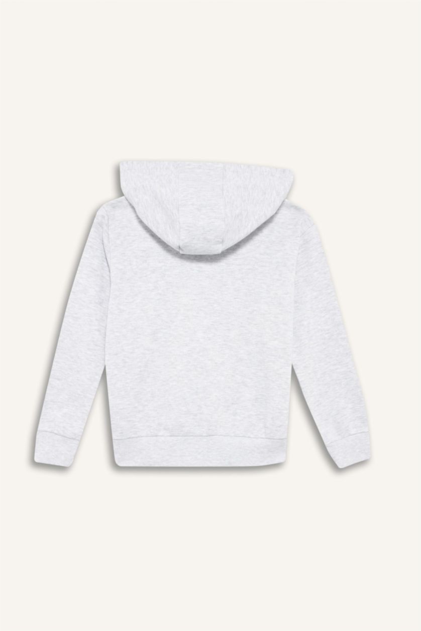 GIRLS & TEENS Light Grey Melange Girl Basic Zip-Up Hoodie