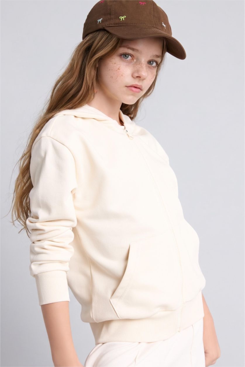 Young Girls - Teen Girls Sand Regular Fit Hooded Cardigan Basic