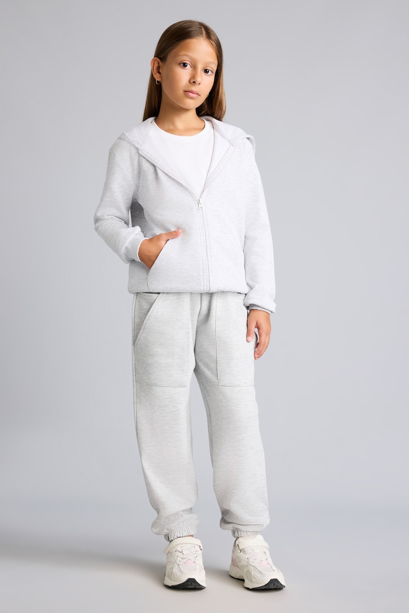 FILLES Gris Clair Sweat à capuche épais basique à fermeture zippée et poche kangourou pour fille