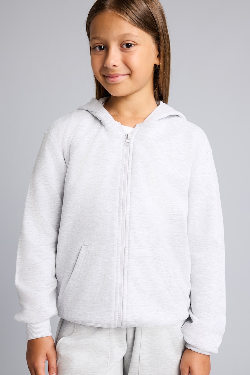 FILLES Gris Clair Sweat à capuche épais basique à fermeture zippée et poche kangourou pour fille